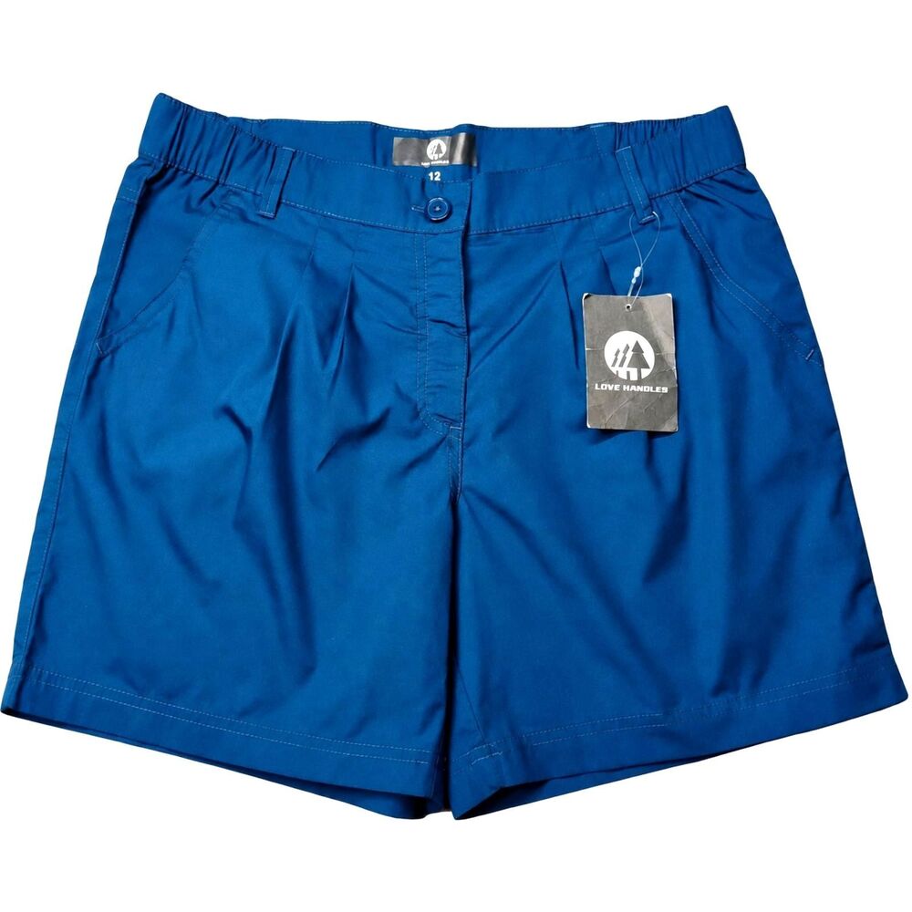 Love Handles Blue Shorts Womens Size 12 Casual Lightweight Elastic Waist Pockets